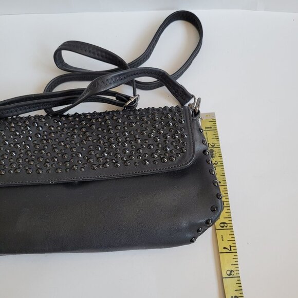 David Jones Purse Women's Paris Black Studded Faux Leather Shoulder Bag Purse - Picture 10 of 10